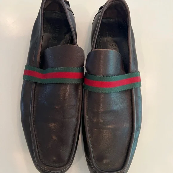 Shoes | Gucci Brown Loafers With Red And Green Ribbon | Poshmark
